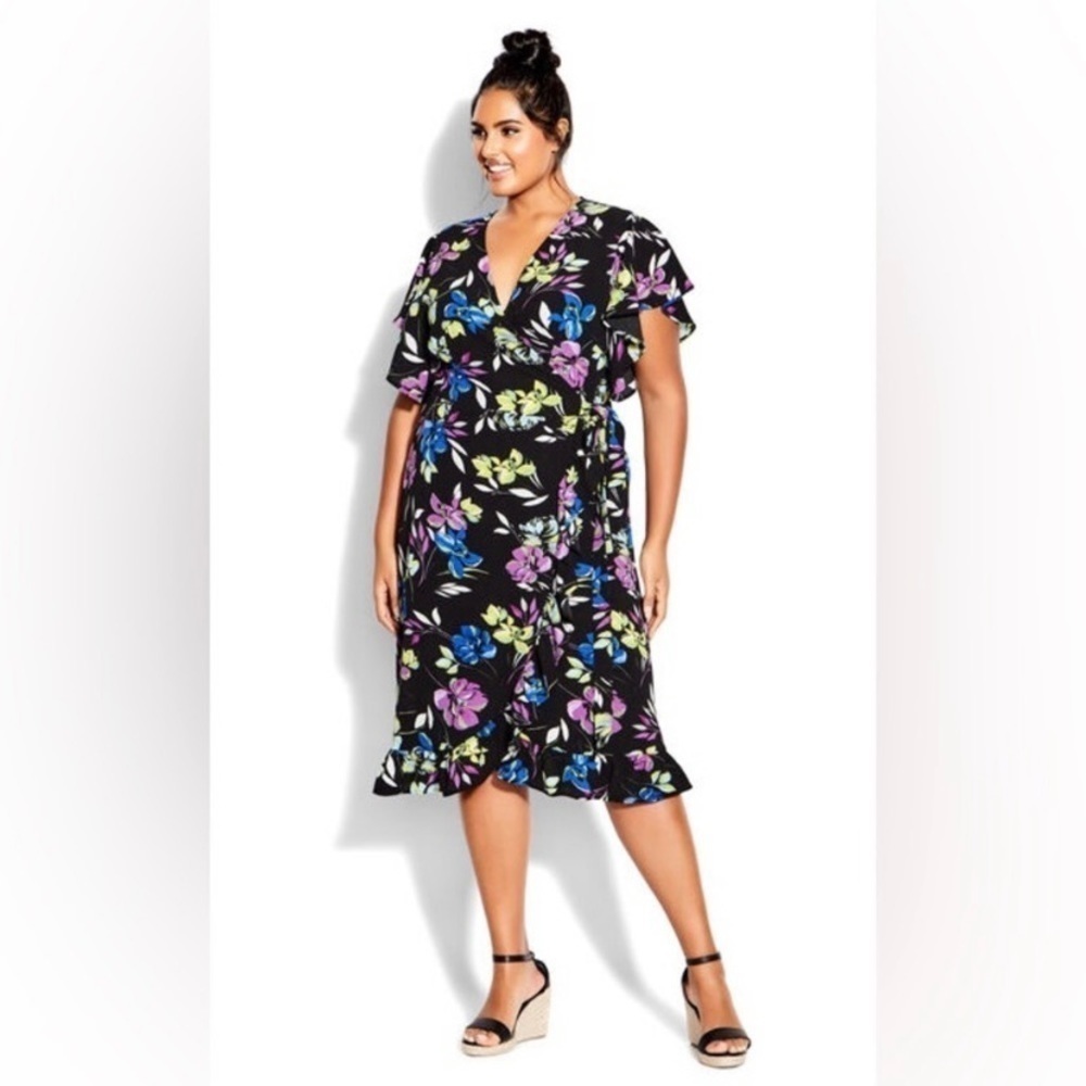 It's A Wrap Print Dress - black floral loralette nwt